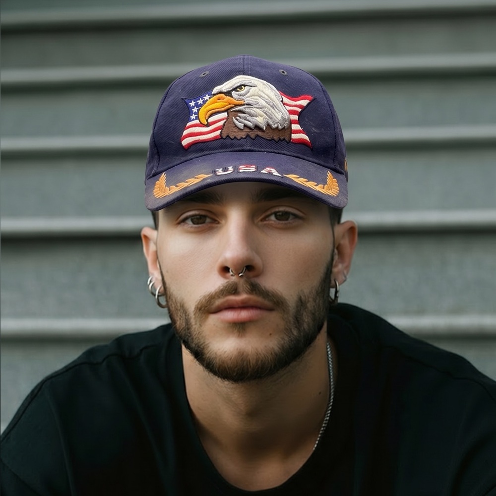 🦅 USA Eagle Flag Hat Navy Embroidered‎ Adjustable Cap